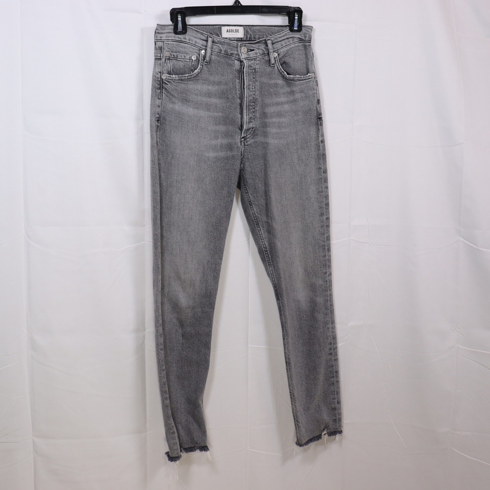 AGOLDE Skinny Jeans 27 Gray Womens High Rise Raw Hem Denim